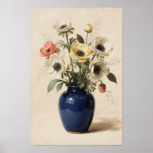 Anemones in a Cobalt Vase Floral Poster