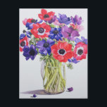 Anemones in a glass jug 2007 postcard<br><div class="desc">Anemones in a glass jug  2007 (w/c on paper)  Ryland  Christopher / Private Collection / Bridgeman Images</div>