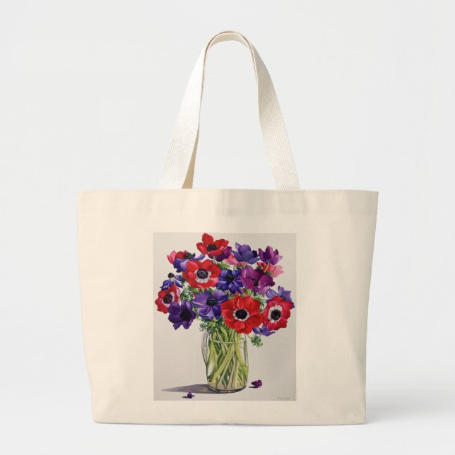 Anemones in a Glass Jug Large Tote Bag (Front)
