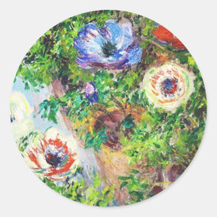 Anemones in Pot Claude Monet flower paint Classic Round Sticker