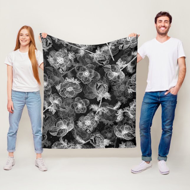 Anemones Pattern Elegant Floral Design Fleece Blanket (In Situ)