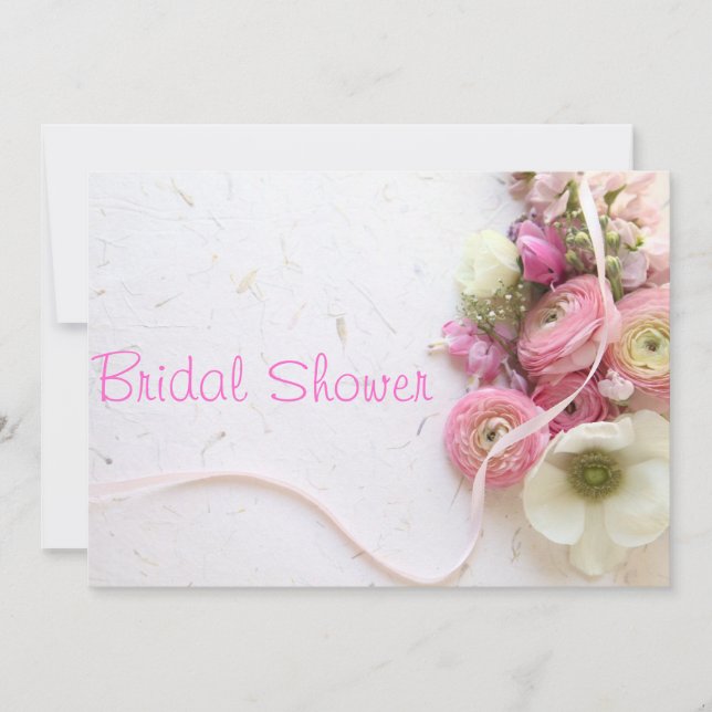 anemones, ranunculus, ribbon bridal shower invitation (Front)