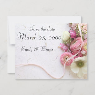 Anemones, ranunculus, ribbon  save the date
