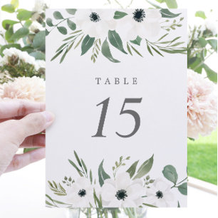 Anemones Sage & Dusty Eucalyptus Wedding Table Number