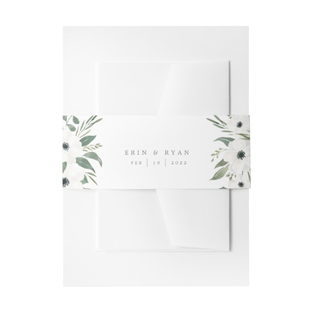 Anemones Sage & Dusty Green Eucalyptus Wedding  Invitation Belly Band (Front Example)