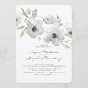 Anemones Vintage Bouquet Watercolor Wedding Invitation
