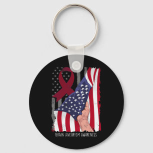 Aneurysm Awareness American Flag Burgundy Ribbon Key Ring