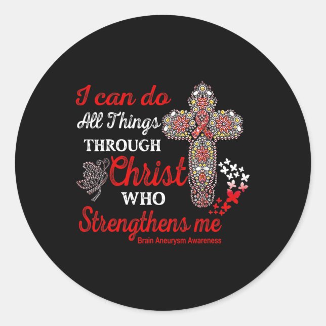 Aneurysm Awareness Brain Aneurysm Warrior Christ  Classic Round Sticker (Front)