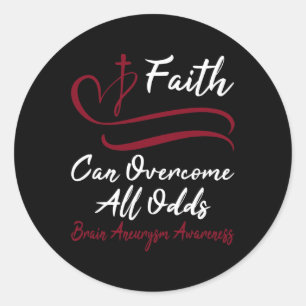 Aneurysm Awareness Burgundy Ribbon Christian Cross Classic Round Sticker
