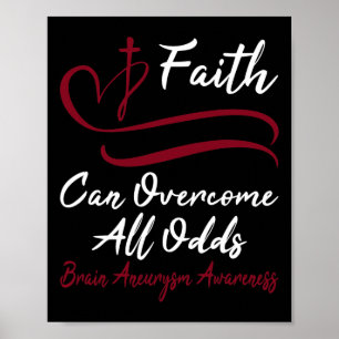 Aneurysm Awareness Burgundy Ribbon Christian Cross Poster