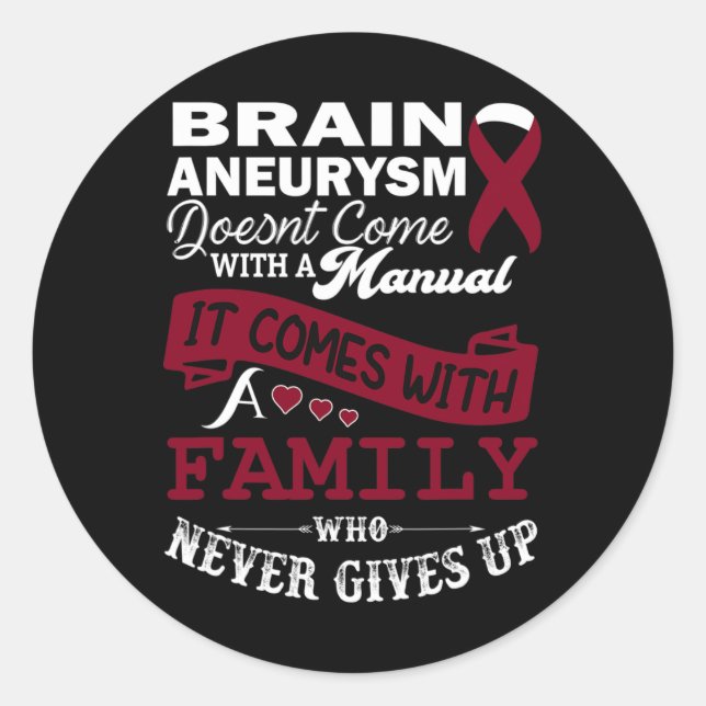 Aneurysm Awareness Burgundy Ribbon Family Support  Classic Round Sticker (Front)