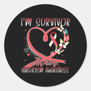 Aneurysm Awareness I'm Survivor Heart Ribbon  Classic Round Sticker