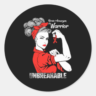 Aneurysm Awareness Strong Unbreakable Women Red Ri Classic Round Sticker