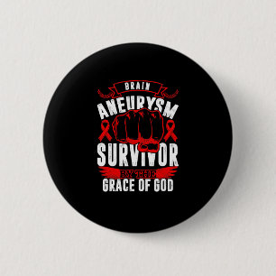 Aneurysm Awareness Survivor By God Grace Red Ribbo 6 Cm Round Badge