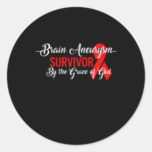 Aneurysm Awareness Survivor By God Grace Red Ribbo Classic Round Sticker