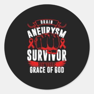 Aneurysm Awareness Survivor By God Grace Red Ribbo Classic Round Sticker