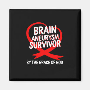Aneurysm Awareness Survivor By God Grace Red Ribbo Magnet