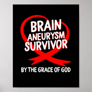 Aneurysm Awareness Survivor By God Grace Red Ribbo Poster