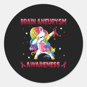 Aneurysm Awareness Unicorn Dabbing Burgundy Ribbon Classic Round Sticker