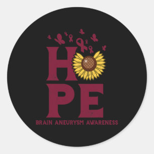 Aneurysm Burgundy Hope Vintage Sunflower Awareness Classic Round Sticker