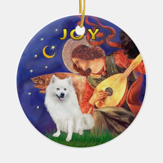 Angel 3 - American Eskimo Dog Ceramic Tree Decoration (Front)