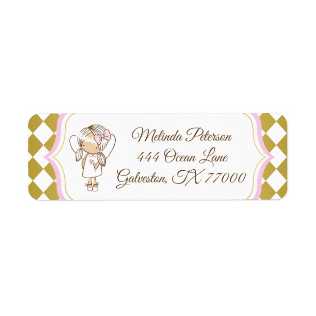 Angel Address Labels Gold & Pink (Front)
