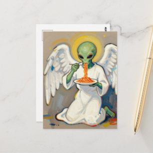 Angel Alien Eating Spaghetti Postcard