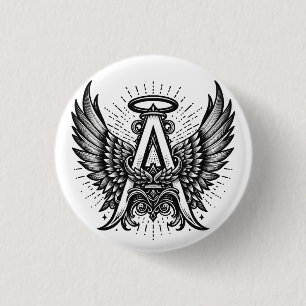 Angel Alphabet A Initial Latter Wings Halo 3 Cm Round Badge