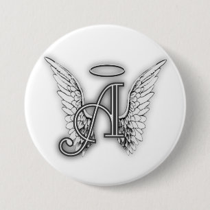 Angel Alphabet A Initial Latter Wings Halo 7.5 Cm Round Badge