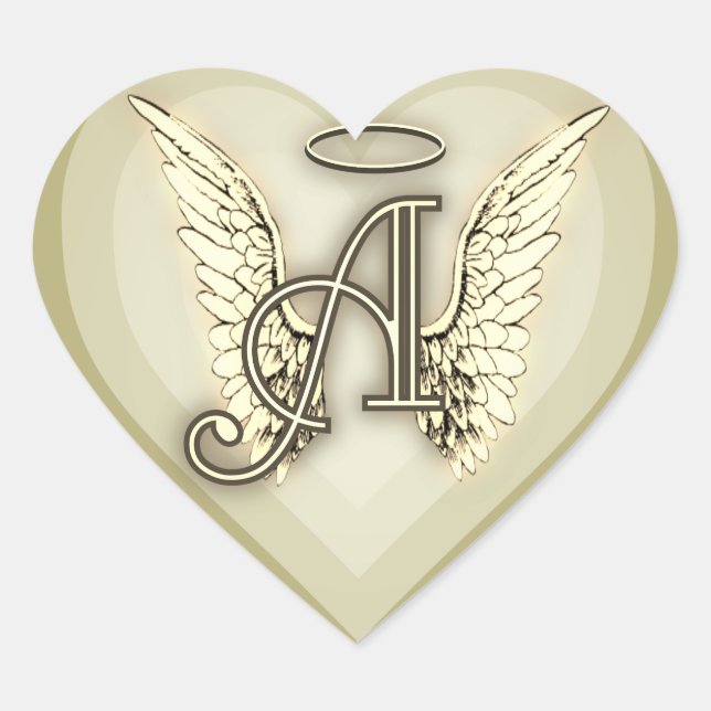 Angel Alphabet A Initial Latter Wings Halo Classic Heart Sticker (Front)