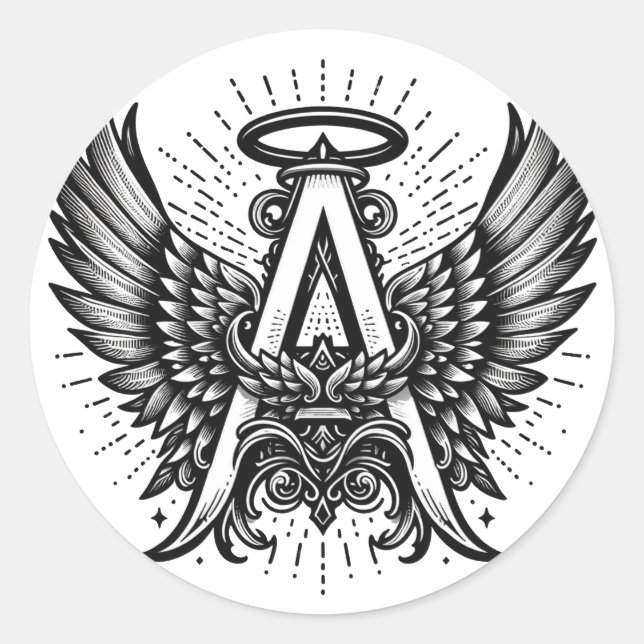 Angel Alphabet A Initial Latter Wings Halo Classic Round Sticker (Front)