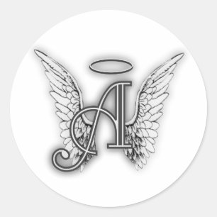 Angel Alphabet A Initial Latter Wings Halo Classic Round Sticker