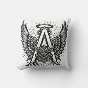 Angel Alphabet A Initial Latter Wings Halo Cushion