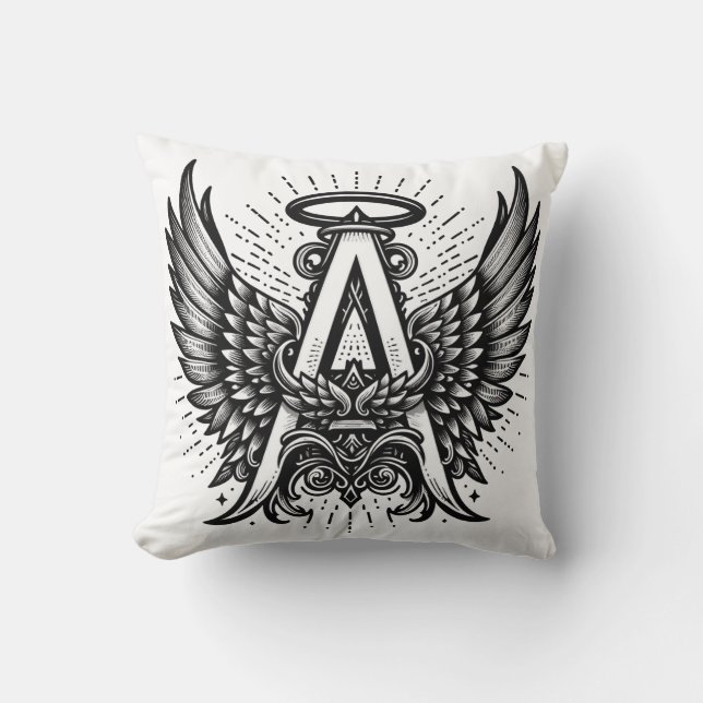 Angel Alphabet A Initial Latter Wings Halo Cushion (Front)