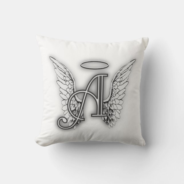 Angel Alphabet A Initial Latter Wings Halo Cushion (Front)