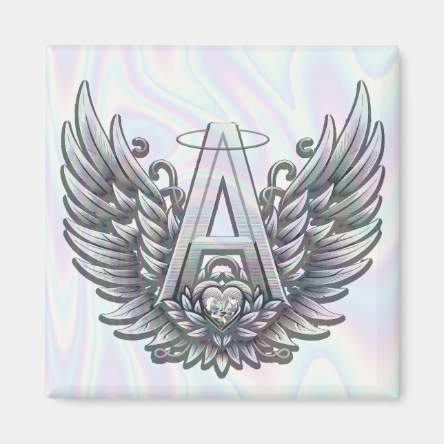 Angel Alphabet A Initial Latter Wings Halo Magnet (Front)
