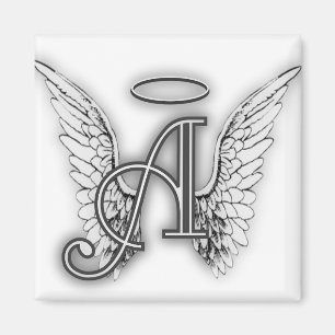 Angel Alphabet A Initial Latter Wings Halo Magnet