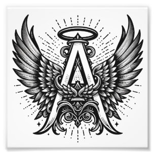 Angel Alphabet A Initial Latter Wings Halo Photo Print