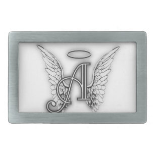Angel Alphabet A Initial Latter Wings Halo Rectangular Belt Buckle
