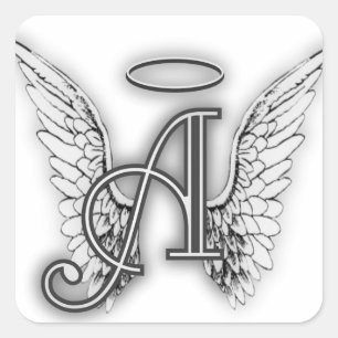 Angel Alphabet A Initial Latter Wings Halo Square Sticker