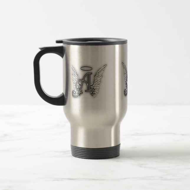 Angel Alphabet A Initial Latter Wings Halo Travel Mug (Left)