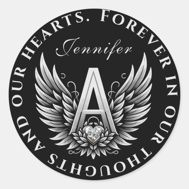 Angel Alphabet A Initial Letter with Name Classic Round Sticker (Front)