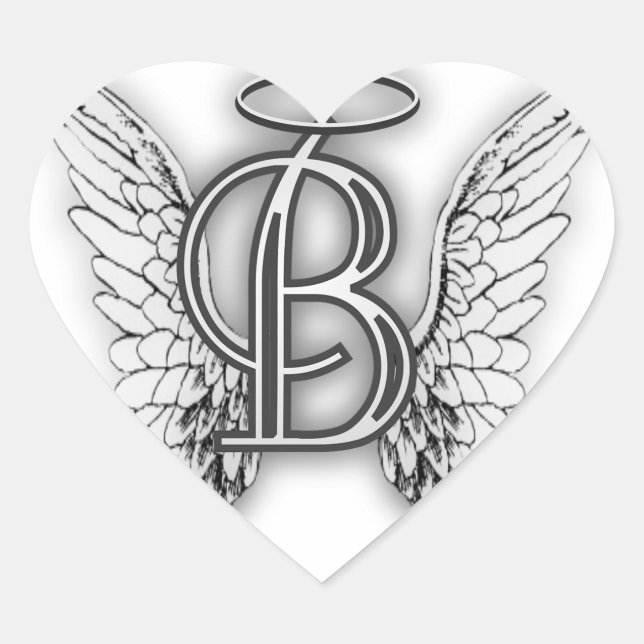 Angel Alphabet B Initial Latter Wings Halo Heart Sticker (Front)