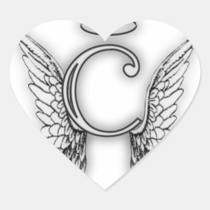 Angel Alphabet C Initial Latter Wings Halo Heart Sticker