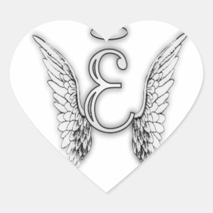 Angel Alphabet E Initial Latter Wings Halo Heart Sticker