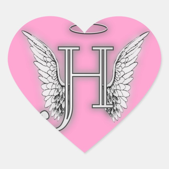 Angel Alphabet H Initial Latter Wings Halo Heart Sticker (Front)