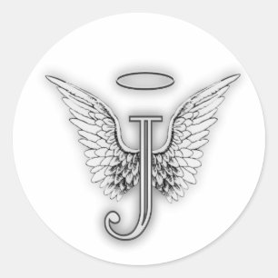 Angel Alphabet  Initial J Wings Halo Classic  Classic Round Sticker