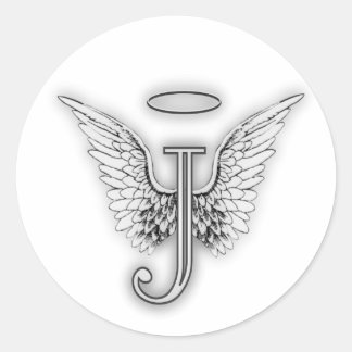 Angel Alphabet Initial J Wings Halo Classic Classic Round Sticker