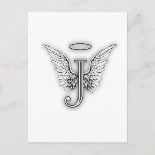 Angel Alphabet J Initial Letter Wings Halo Postcard
