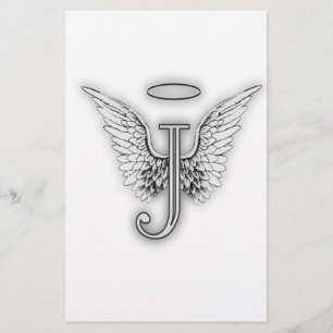 Angel Alphabet J Initial Letter Wings Halo Stationery